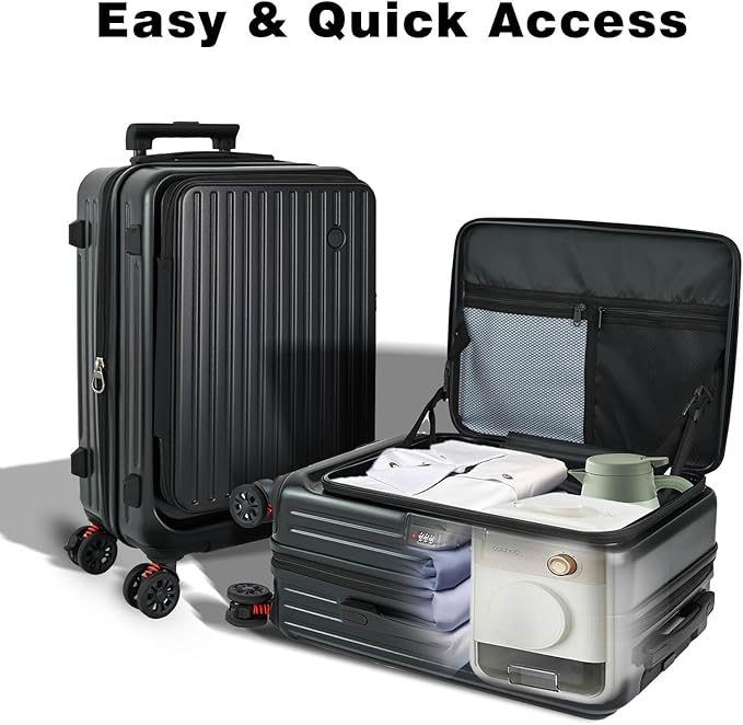 20 inch Carry on Luggage 22x14x9 Airline Approved, Hard Shell Carry on Suitcases with Wheels, Top-open Design Luggage with Spinner wheels, Expandable Suitcase with Bottle/Cup Holder and Side Hooker.