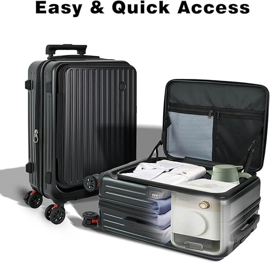 20 inch Carry on Luggage 22x14x9 Airline Approved, Hard Shell Carry on Suitcases with Wheels, Top-open Design Luggage with Spinner wheels, Expandable Suitcase with Bottle/Cup Holder and Side Hooker.
