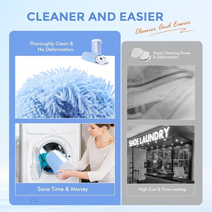 Shoe Washing Machine Bag 2Pcs - Reusable Laundry Bags for Washer & Dryer, 360° Deep Clean & Large Size Plush Fibers for Sneakers, Tennis Shoes, Kids Footwear, Durable Invisible Zipper (Blue)