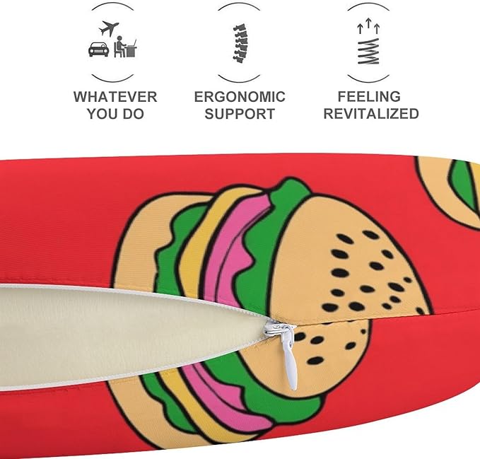 Premium Polyester Compact Neck Support Pillow, Funny Burglar Hamburgers Thief Red U-Shaped, U-Shape for Car Travel Office Restful Sleep, Washable Comfort