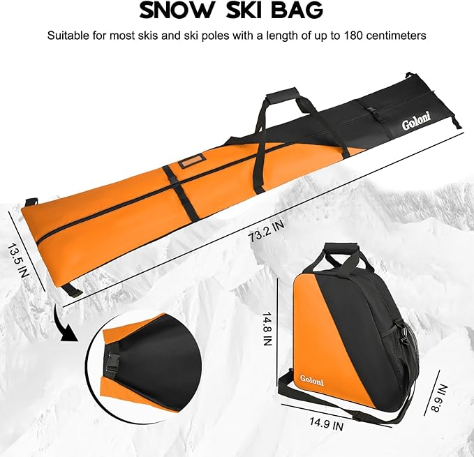 Goloni Ski Bag and Boot Bag Combo,Ski Bags for Air Travel,Snowboard Bag Fits for Skis Up to 180 CM and Boots Up To Size US13