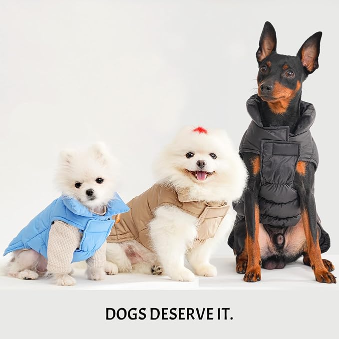 SPACE LION Dog Puffer Jacket, Down Winter Coat, Durable Outdoor Coat for Cold and Windy Conditions, Lightweight & Adjustable Fit Coats for Small & Medium Dogs, (Alaskan Blue, Size 12 Gift Box)