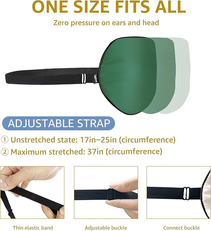Luxury Pure Silk Sleep Mask | 100% Natural Mulberry Silk | Double-Sided Softness | Adjustable Strap & Full Light Blocking | Perfect for Travel, Office Naps & Nighttime Sleep (Forest Green)
