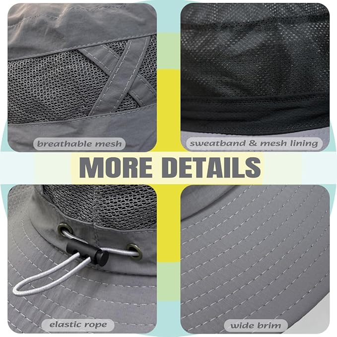 Fishing Hat UPF50+ Wide Brim Sun Hat for Men Women, Water Resistant Summer Sun Protection Safari Hat Hiking Bucket Hat