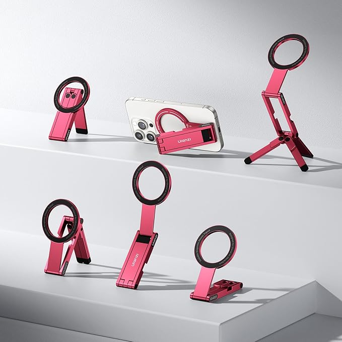 ULANZI MA60 Magnetic Phone Tripod Stand for iPhone - Aluminium Smartphone Mini Tripod Pocket Cell Phone Stand Strong Magnet Quick Mount Compatible with iPhone 16 15 14 13 14 Series, Red
