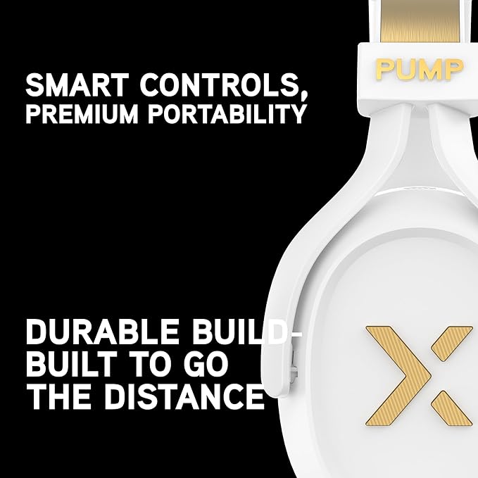 BlueAnt Pump X Wireless Over-Ear Headphones, Bluetooth, Powerful Bass, Active Noise Cancelling & Transparency Mode, Interchangeable Ear Cups, All-Day Comfort for Gym and Training, White/Gold