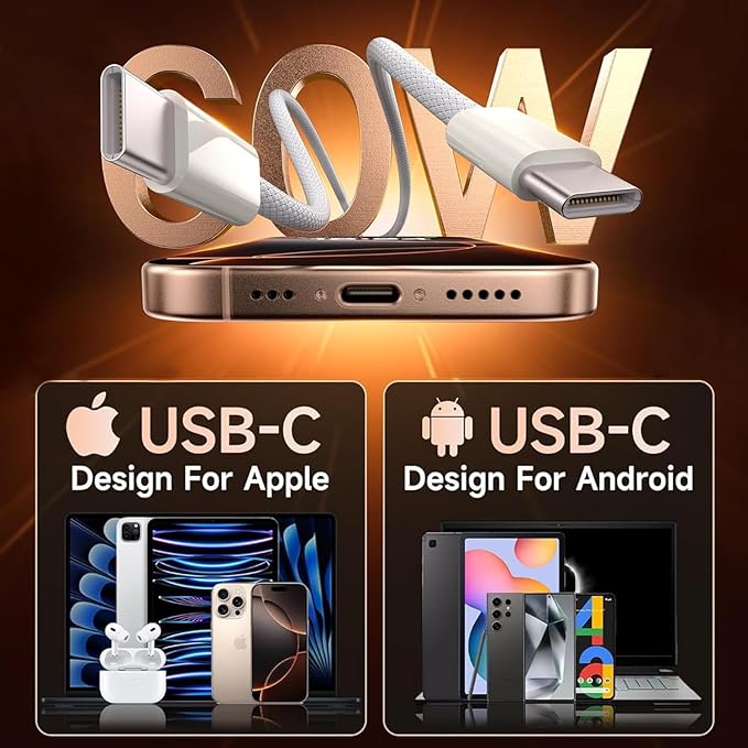iPhone 17/16/15 Fast Charger,2-Pack USB C 2in1 Dual PD Charging Block with 10FT Long Type C to C Woven Charger Cable for Apple iPhone 17 Pro Max/17 Pro/Air/iPhone 16 Pro Max/16e/15 Pro/15 Plus