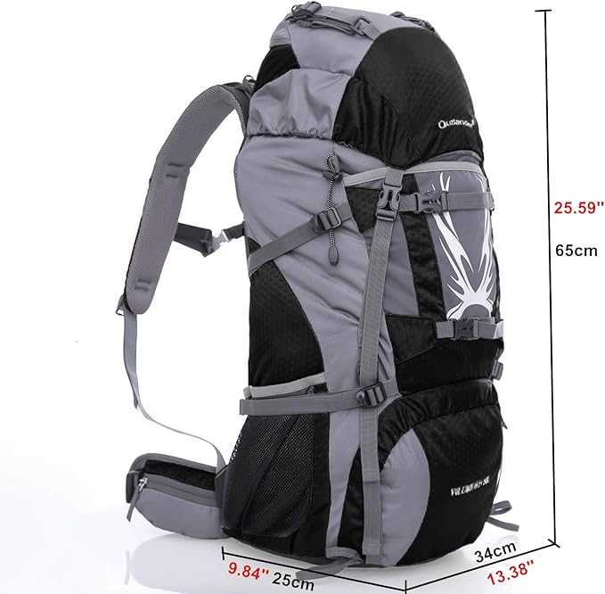 UNISTRENGH 60L Waterproof Hiking Camping Backpack with Rain Cover, Large Outdoor Sport Travel Daypack Rucksack for Climbing (Black)