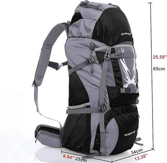 UNISTRENGH 60L Waterproof Hiking Camping Backpack with Rain Cover, Large Outdoor Sport Travel Daypack Rucksack for Climbing (Black)