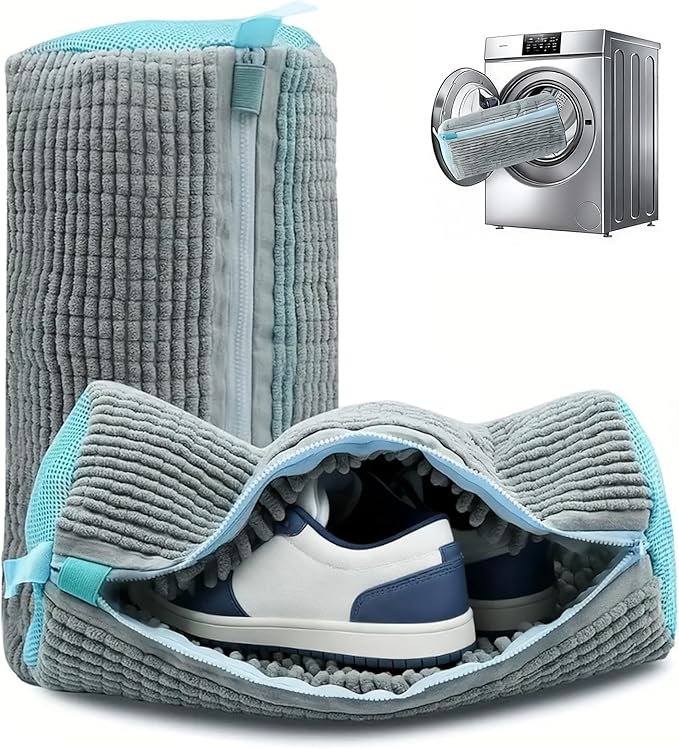 Shoe washing bag, washing machine shoe bag, reusable shoe washing bag, 360 ° deep cleaning, suitable for all shoe types, with self-locking zipper, 2-pack (Grey)
