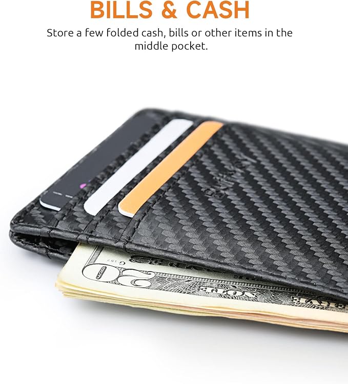 Buffway Mens Slim Wallet, Minimalist Thin Front Pocket Leather Credit Card Holder with RFID Blocking for Work Travel | Minimalist, Thin, Front Pocket, Credit Card Holder, RFID Blocking, for Work Travel