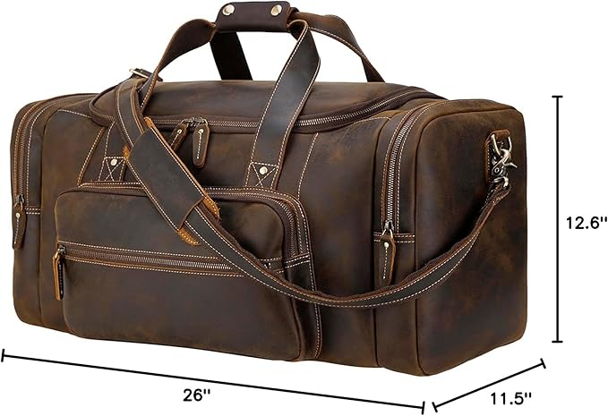 Polare 23" Full Grain Cowhide Leather Gym Duffle Weekender Overnight Travel Duffel Bag For Men