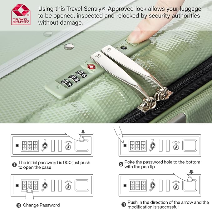 Hanke 26 Inch Large checked Luggage PC Hard Shell luggage Top Opening Aluminum Frame Travel Luggage Suitcases with Wheels for Woman Men.(Bamboo Green)