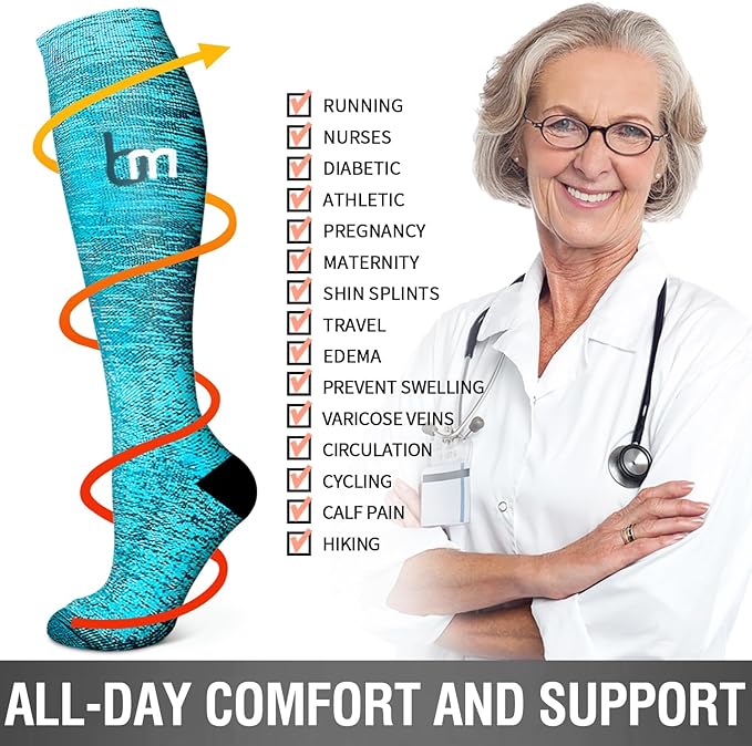 Bluemaple 6 Pack Copper Compression Socks for Women and Men Circulation-Best Support for Medical, Running,Nursing,Athletic