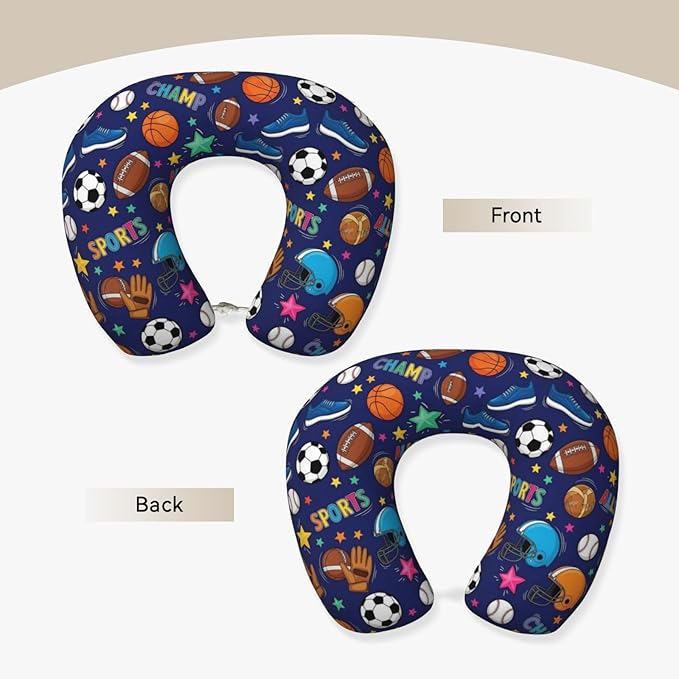 Travel Neck Pillow for Pain Relief Sleeping, Ice Hockey Ball Soccer Basketball Baseball Football Sport, Memory Foam Chin Head Cushion Support with Zip Cover, Fashion Car Flight Pillows