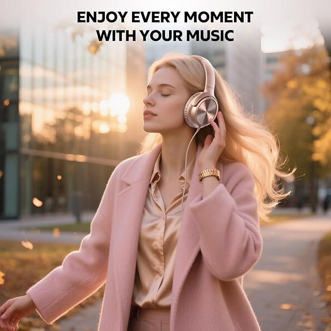 USB C Headphones Wired, Over Ear USB C Wired Headphones with Microphone, Volume Control, HD Stereo Sound, Foldable USB Type C Headphone for Adult/Teens/Laptop/Computer/iPhone 15/16 Series,Rose