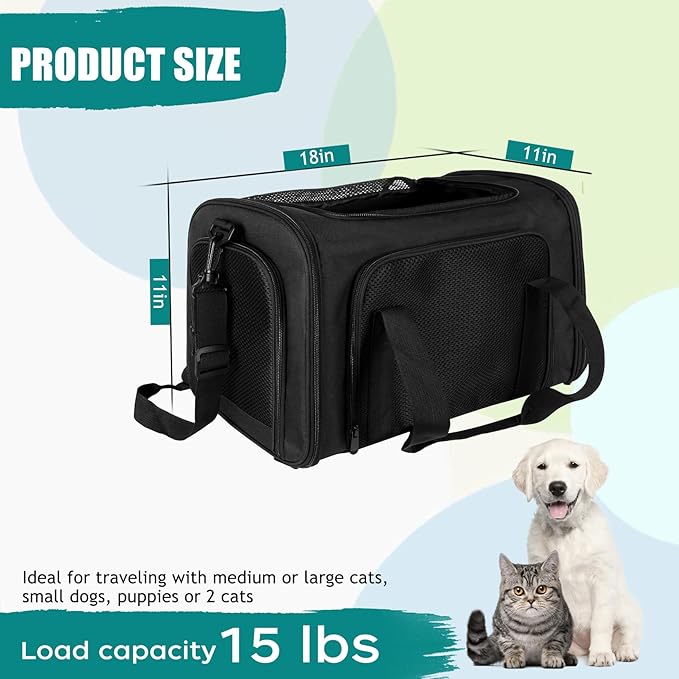 Top tasta Dog Cat Carrier Pet Carriers for Small Medium Large Cats Dogs Carrier Soft Sided Small Puppy Dog Carrier Portable Foldable Airline Approved Dog Cat Travel Carrier Black Medium