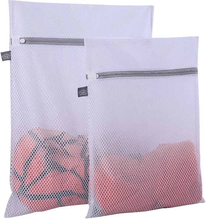Kimmama Laundry Mesh Wash Bags, Lingerie Bags for Washing Delicates, White Net, Grey Zipper, 1L & 1M
