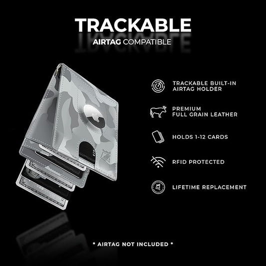 Kings Loot Trackable Airtag Wallet for Men | RFID Blocking Leather Design with Airtag Holder, Money Clip & Pull Tab | Minimalist Air Tag Wallets