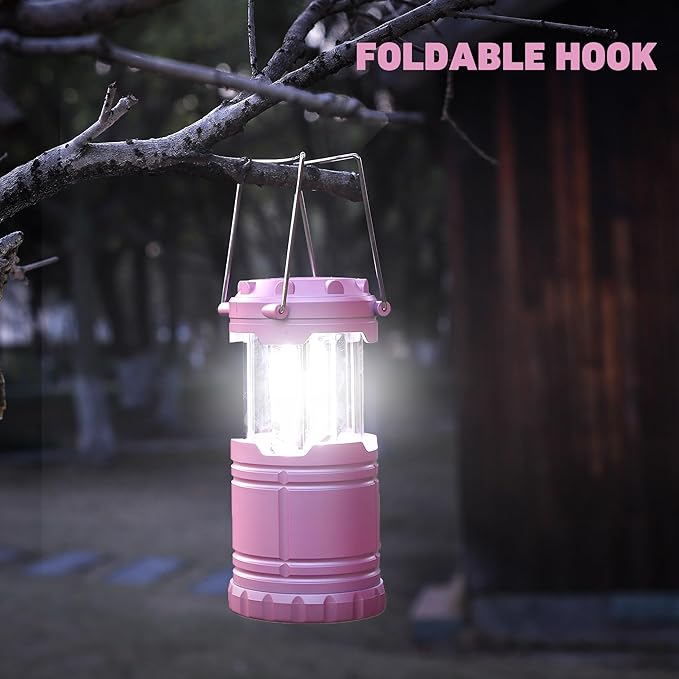 2-Pack Mini LED Pink Camping Lanterns, Portable Camping Lights, Outdoor Handled Lamps, Essential Emergency Lights for Power Outages, Hiking, Hurricane