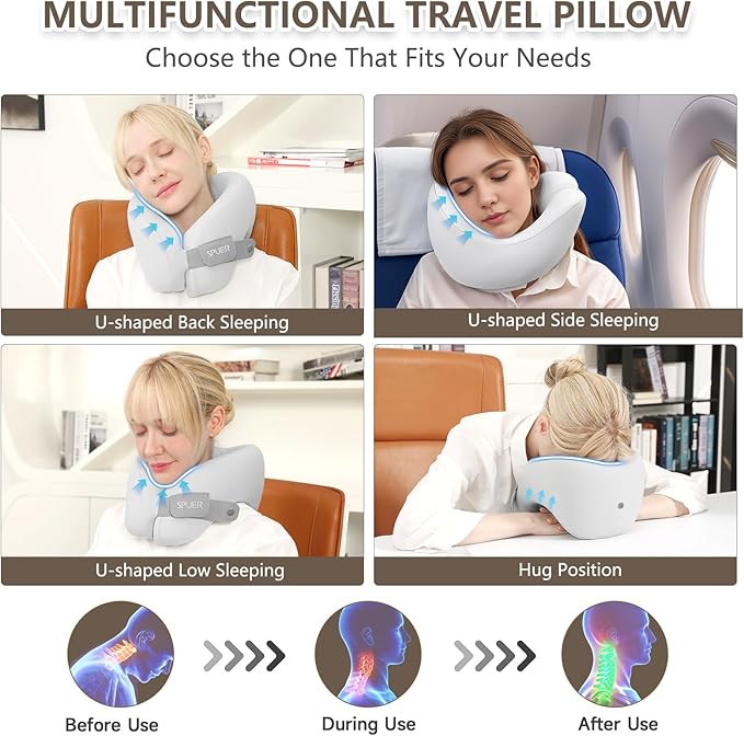 2in1 Ergonomic Memory Foam Travel Neck Pillow, Travel Pillow for All Sleep Positions on Flights, Road Trips, and Long Distance Travel with Drawstring Bag (Adjustable Hook & Loop Tape)