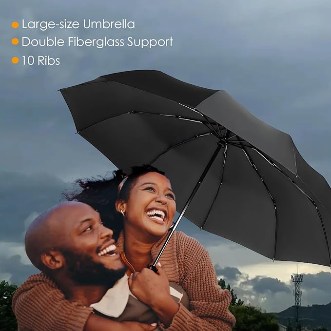 SIEPASA Windproof Travel Compact Umbrella-Automatic Umbrellas for Rain-Compact Folding Umbrella, Travel Umbrella Compact, Windproof Umbrellas for Men Women Teenage.(Black, 54 Inch)