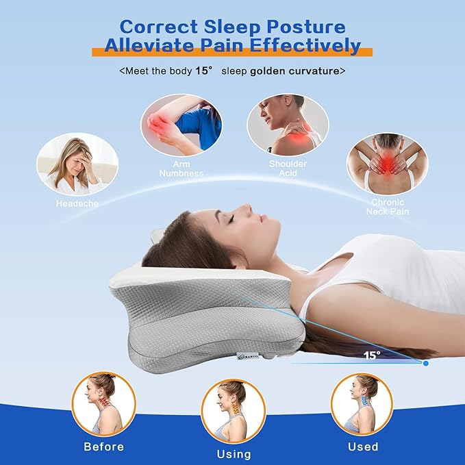 Pain Relief Cervical Pillow for Neck Support,Adjustable Ergonomic Pillow Cozy Sleeping,Odorless Orthopedic Memory Foam Pillows,Contour Bed Pillow for Side Back Stomach Sleeper