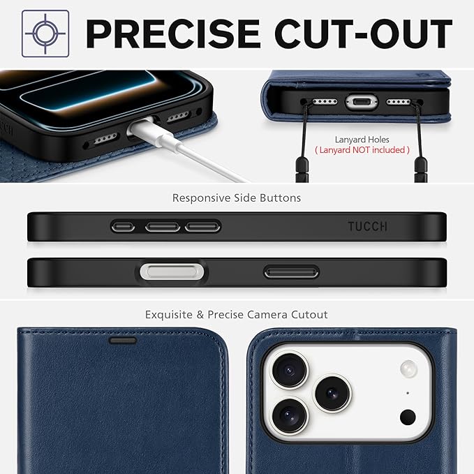 TUCCH Case Wallet for iPhone 17 Pro Max (6.9") 2025, Stand, RFID Blocking, 4 Card Holders, TPU Shockproof Inner Shell, PU Leather, Magnetic Closure Folio Protective Cover, Dark Blue