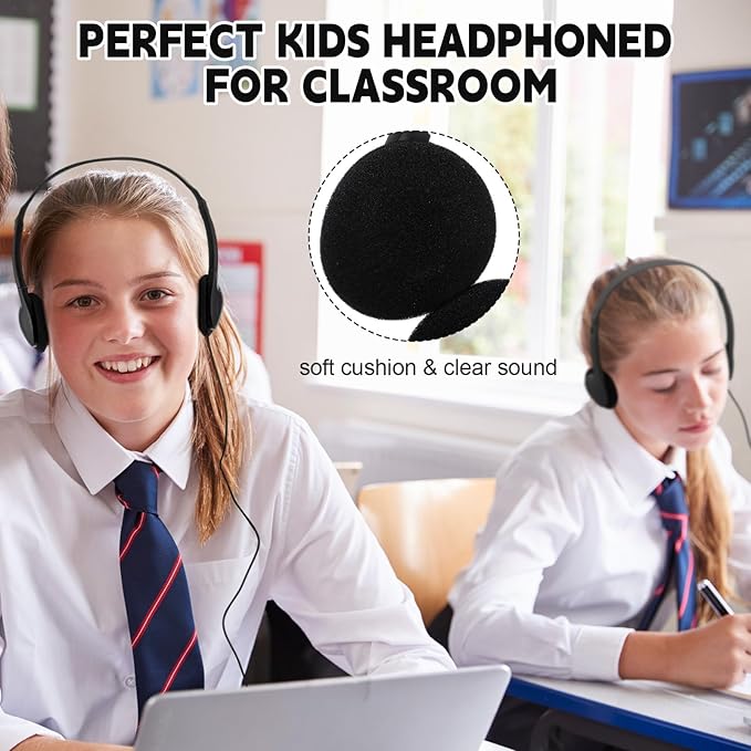 Konohan 10 Pack Headphones Bulk Headphone for School Classroom Student Wired Headphones Adjustable with 3.5 mm Jack for Adults (Black)