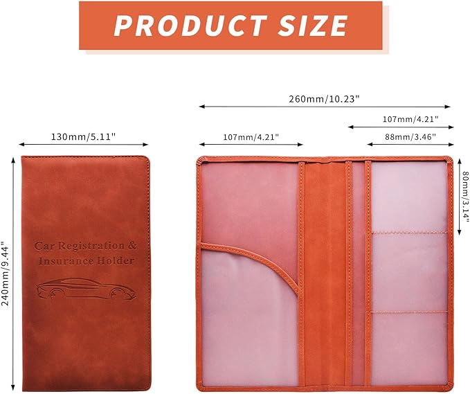 Car Registration and Insurance Card Holder - Vehicle Glove Box Document Organizer - Premium PU Leather Wallet Case - Driver License - Coffee