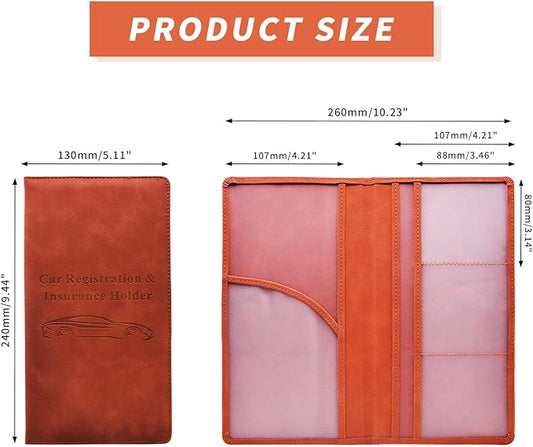 Car Registration and Insurance Card Holder - Vehicle Glove Box Document Organizer - Premium PU Leather Wallet Case - Driver License - Coffee