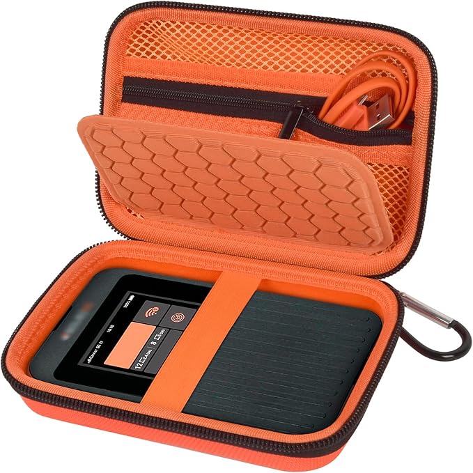 Hard Case Compatible with SIMO Solis 5G/ for Pro 5G WiFi Mobile Hotspot, Travel Router for Hotel WiFi Storage Holder Bag with Mesh Pocket for Charger USB Cable & Accessories (Box Only)- Orange