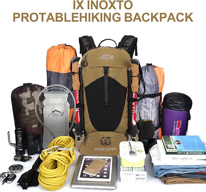 Hiking Backpack, Waterproof Hiking Daypack with 3L Water Bladder and Rain Cover, Lightweight Travel Camping Backpack for Men Women (Khaki)