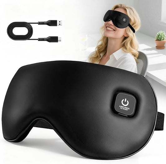 Heated Eye Mask, Rechargeable Detachable Washable Faux Silk Electric Cordless Dry Eyes Warmer Compress Graphene Sleep Mask Travel Gifts for Men Women, 3 Heat Levels & Auto-Off, Black