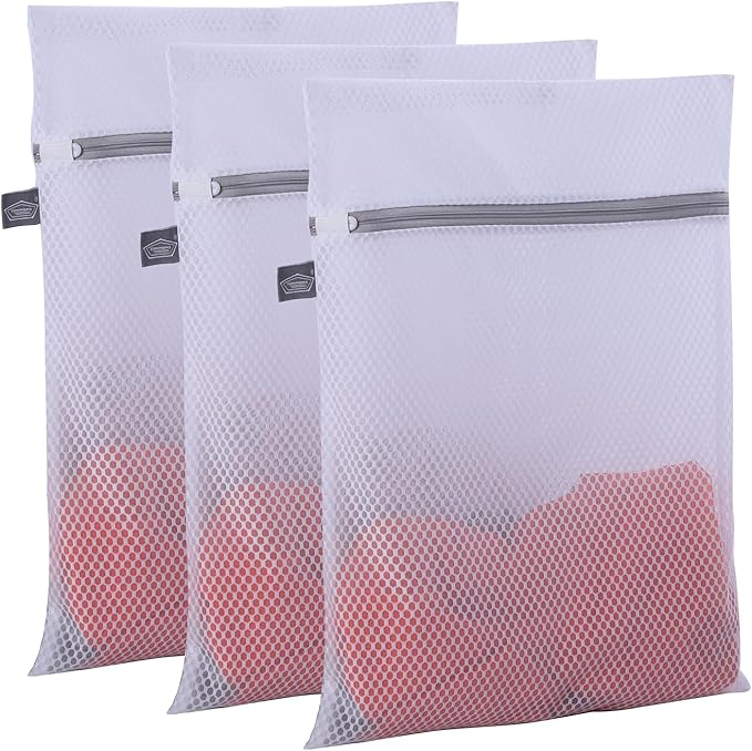 Kimmama Laundry Mesh Wash Bags, Lingerie Bags for Washing Delicates, White Net, Grey Zipper, 3S