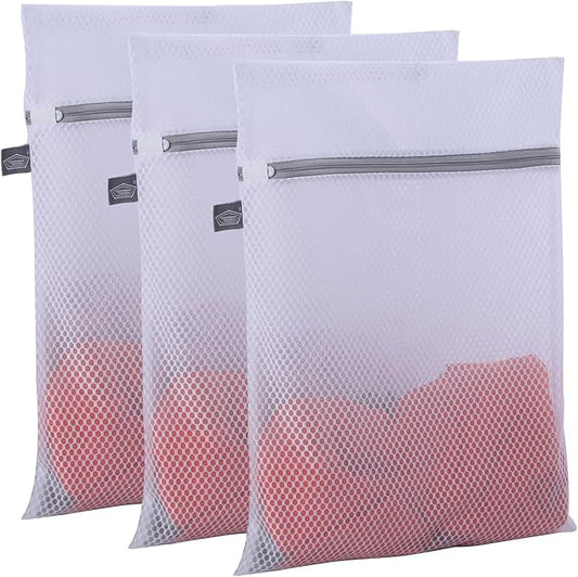 Kimmama Laundry Mesh Wash Bags, Lingerie Bags for Washing Delicates, White Net, Grey Zipper, 3S