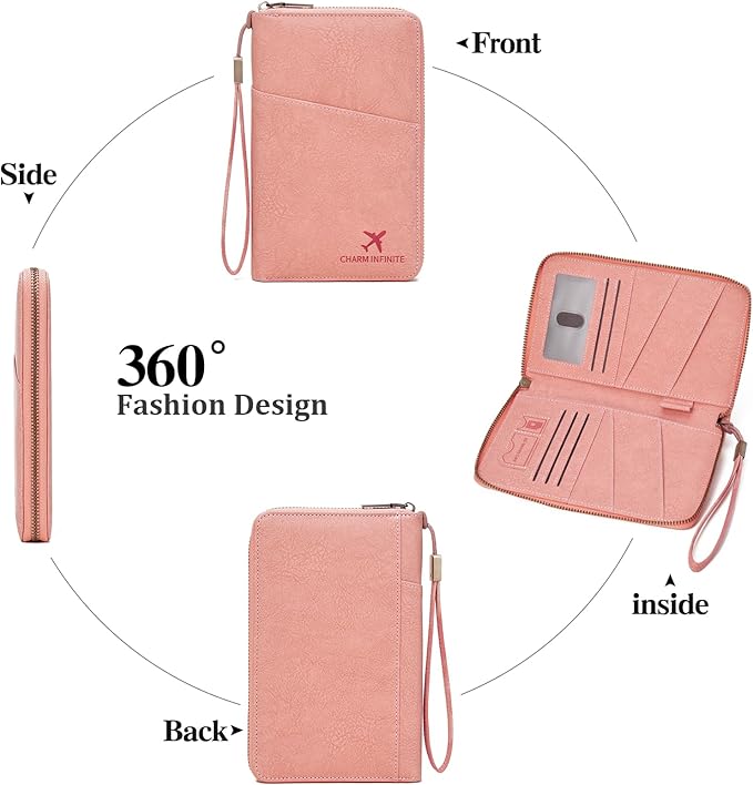 Family Passport Holder Wallet RFID Blocking Zippered Passport Wallet,Women and Men Travel Wallet Ladies Passport Cover