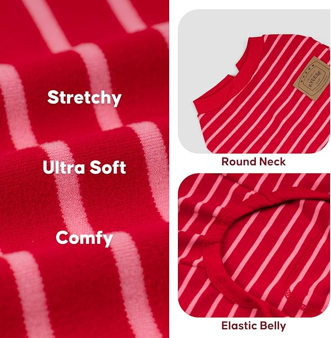KYEESE Dog Pajamas, Stretchable Velvet Fleece 4 Legs Doggie Onesie, Striped Dog PJS for Small Dogs, Soft Cozy Pet Outfit Puppy Pajamas, Comfortable Sleepwear Cat PJS, Red Striped, X-Small