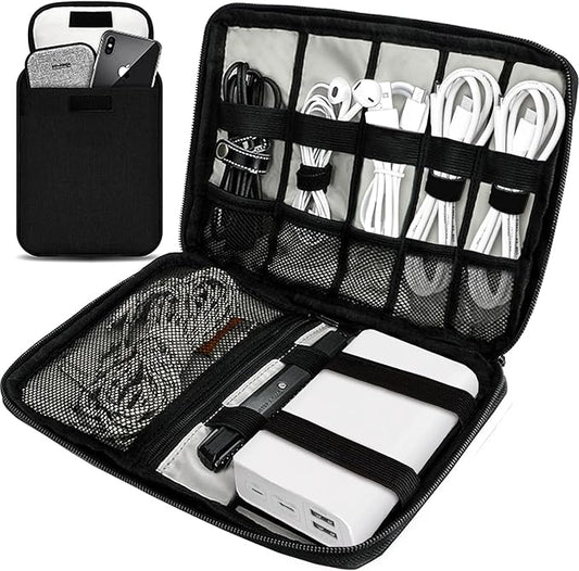 Travel Cable Organizer Pouch Electronic Accessories,Travel Essentials,Cord Organizer Storage Bag For Cord, Charger, Phone, Earphone,SD Card,Black