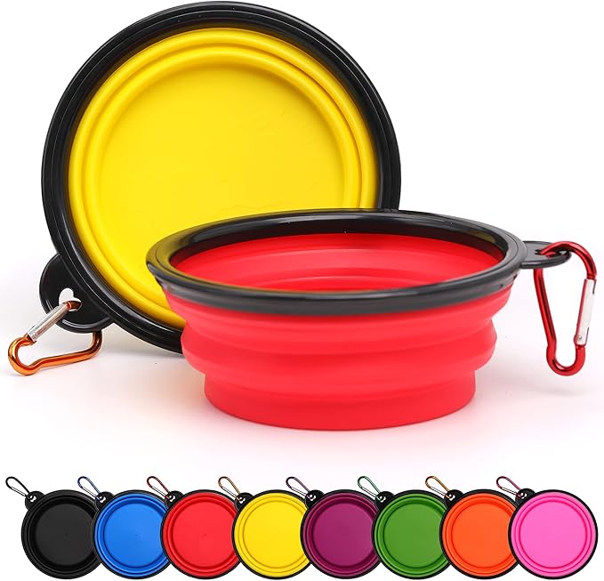 2 Pack Dog Bowl Pet Collapsible Bowls with Clasp Puppy Travel Bowl Portable Cats Water Food Dish for Walking Parking Outdoors Traveling