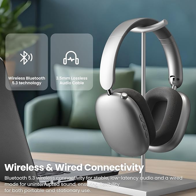 Wentronic Y01 Wireless Noise Canceling Headphones Bluetooth 5.3 Over Ear Headphones with Microphone, Hi-Res Audio, 48H Playtime, Foldable Comfortable Earpads,Compatible with iOS,Android,PC, Space Grey