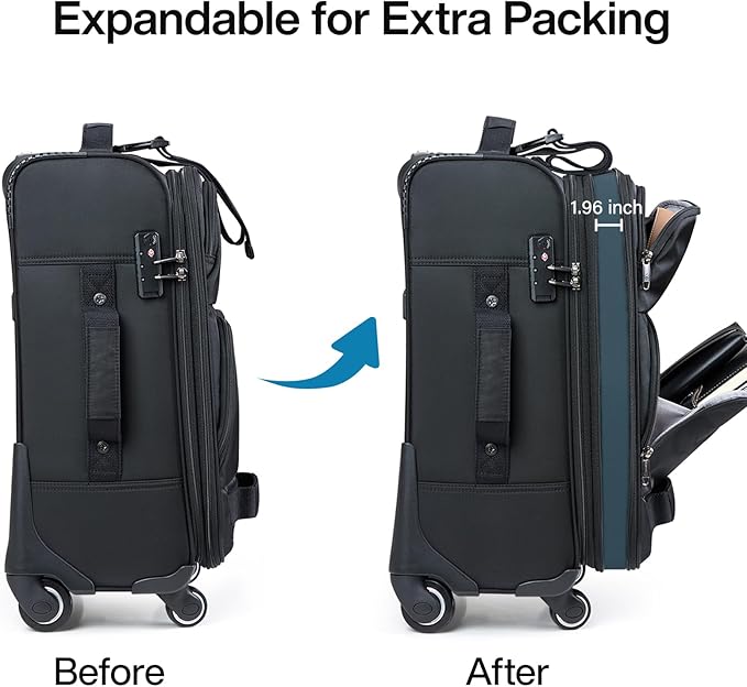 Hanke 24 inch Softside Expandable Luggage with Spinner Wheels, Medium Size Suitcase Checked Luggage Travel Luggage Rolling Suitcase,Black