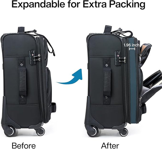 Hanke 3 Piece luggage Sets Softside Expandable luggage with Spinner Wheels TSA Lock,Travel Lightweight Luggage Sets,Black