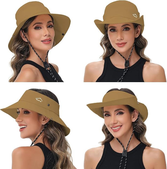 Sun Hats for Women Bucket Hat UV Protection Fishing Hat Wide Brim Safari Hats 2 in 1 Zip-Off Sun Visor Hats UPF 50+