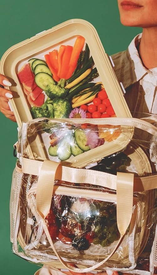 Crudités | Portable Snack Tray | Rectangle 2-Pack | Cream White | Reversible Stretch Lid Food Containers | BPA-Free, Freezer & Dishwasher Safe | Meal-Prep, Charcuterie, Salads, Picnic, Travel