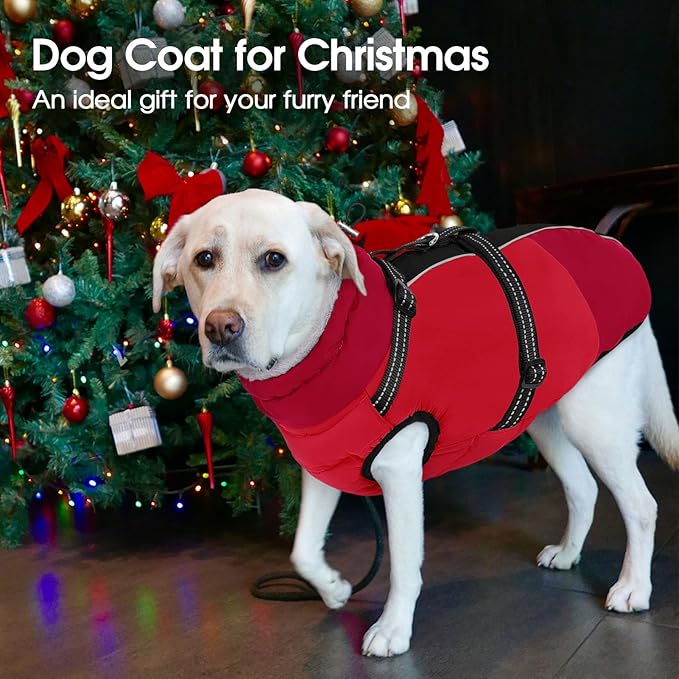 SUNFURA Small Dog Coat with Harness Built-in, Warm Dog Jacket with Zip, Reflective Winter Coat Pet Sweater Clothes for Small Dogs Schnauzer, Yorkshire Terrier, Shih Tzu, Red S