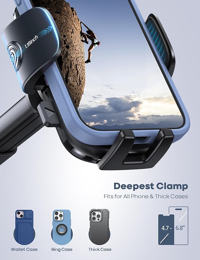 Lamicall Car Phone Mount - [Strongest Military-Grade Suction Cup] 360° Rotation Phone Holders for Your Car Quick Release Adjustable Phone Mount for Car Dashboard for iPhone 17 16 Pro Max Galaxy Truck
