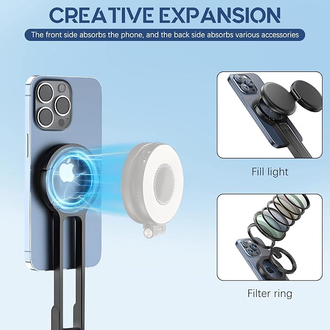 Universal Magnetic Phone Tripod, Foldable Magnetic Pocket Phone Tripod, Aluminum Alloy Mini Portable Cell Phone Stand Magnet Quick Mount, Travel Size, Suitable for Daily Vlog Shooting (Black)