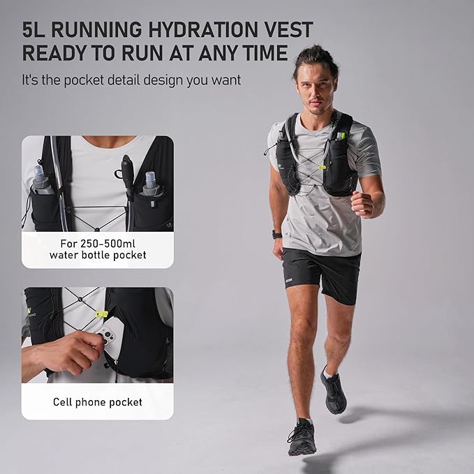 N NEVO RHINO Running Hydration Vest with 1.5L Water Bladder & Dual 500ml Soft Flask for Men Women,Adjustable Lightweight 5L Water Backpack for Hiking Trail Running Marathon Cycling