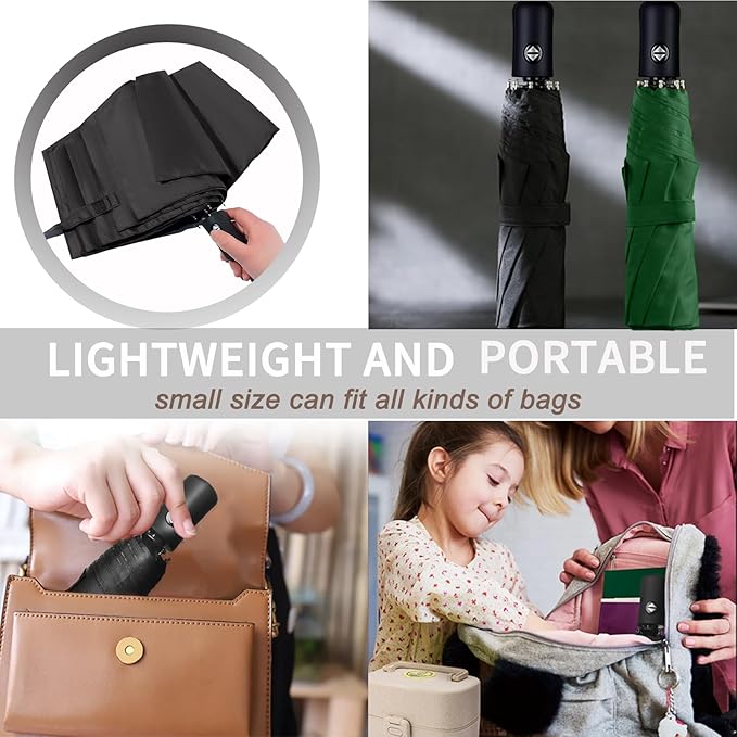 SIEPASA Two Packs Auto Open & Close Small Travel Umbrella Compact for Backpack-Umbrellas for Rain, Lightweight Strong Mini Portable Umbrellas for Men and Women. (Black & Green, 2 Pack)